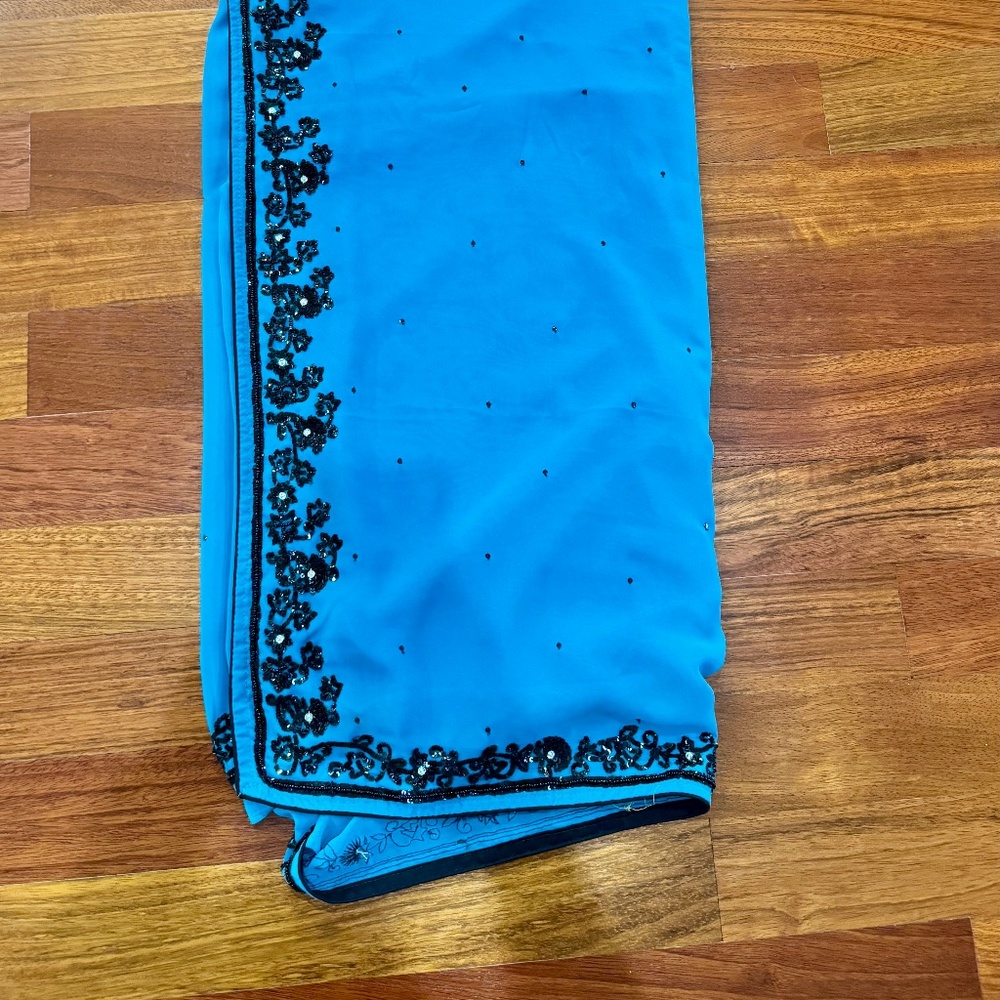 ✨ Stunning Blue & Black Sequined Sari! ✨